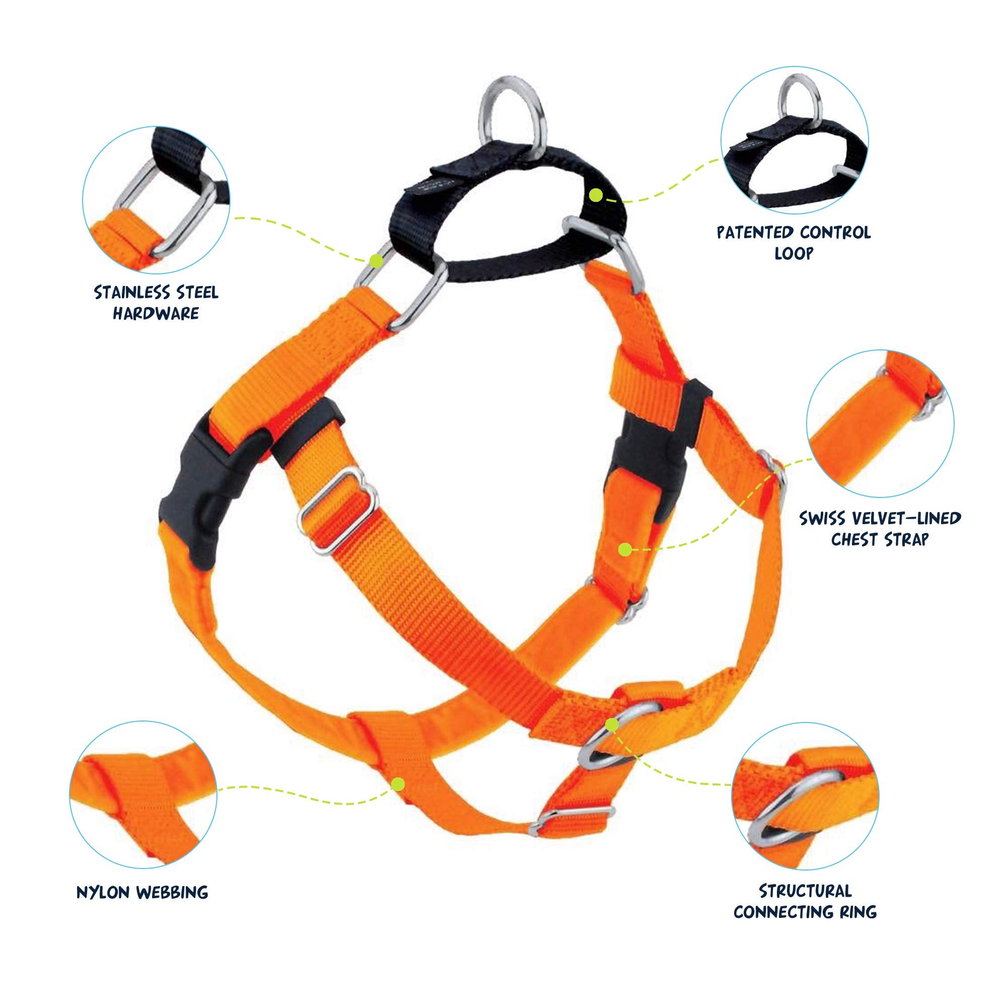 2 Hounds Design Freedom No Pull Dog Harness, Adjustable Harness And Leash Set, Easy Walking & Comfortable Control, Fits Small, Medium & Large Dogs, Solid Colors, Made In Usa, 1' Xl, Neon Orange